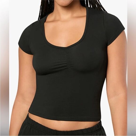 WeWoreWhat Black Women's Fitted Rouched Tshirt Top XS NWT - Picture 1 of 6